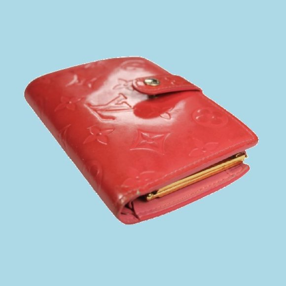 Louis Vuitton Purse Wallet Pink Leather Logo Monogram Bifold Kiss Lock Vintage - Picture 2 of 14